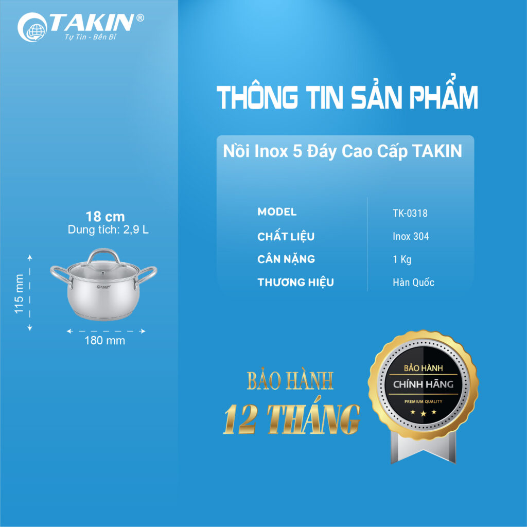 Đôi nét thông tin về Nồi Inox 5 Đáy Cao Cấp Takin TK-0318