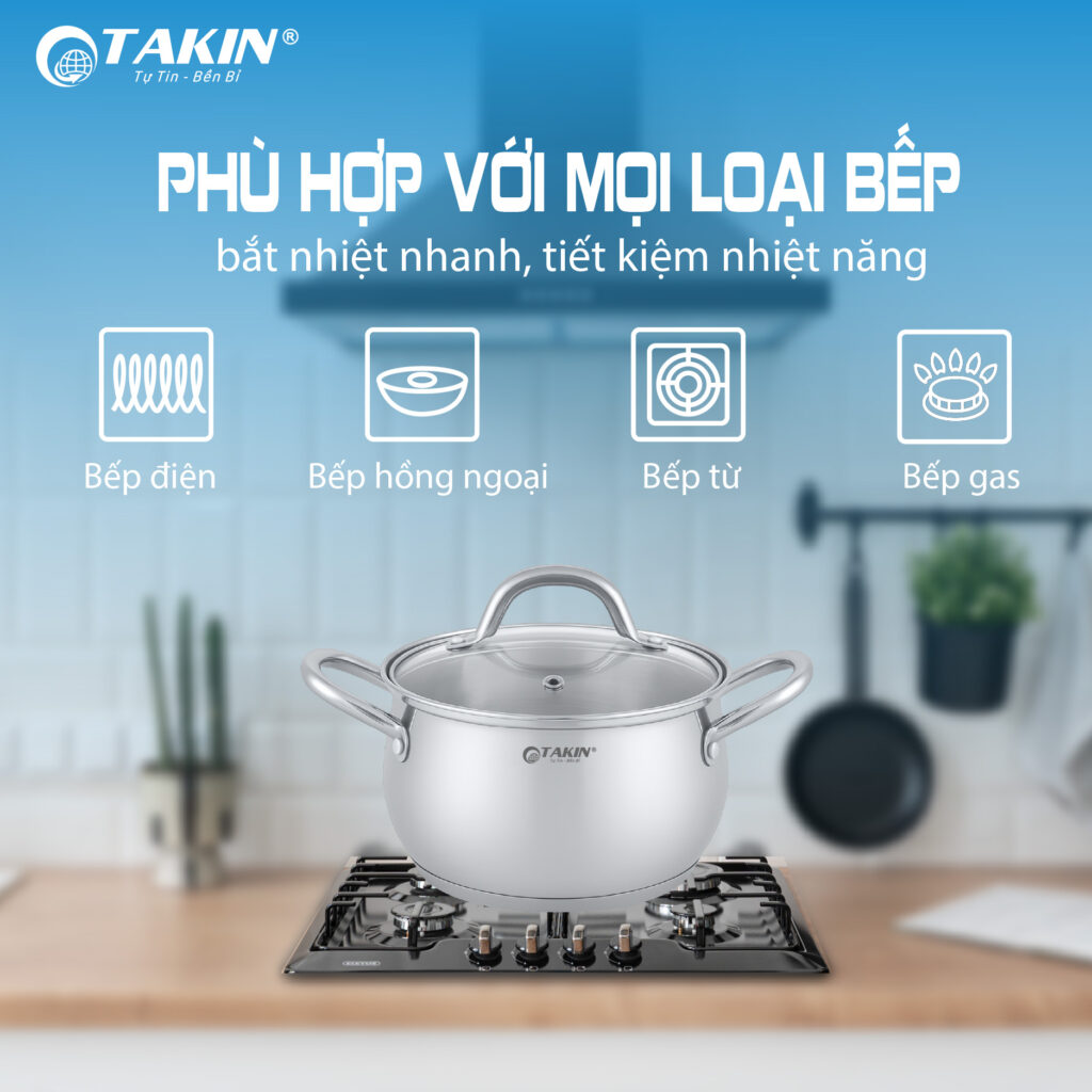 Nồi Inox 5 Đáy Cao Cấp TaKin TK-0320 thích hợp cho mọi loại bếp