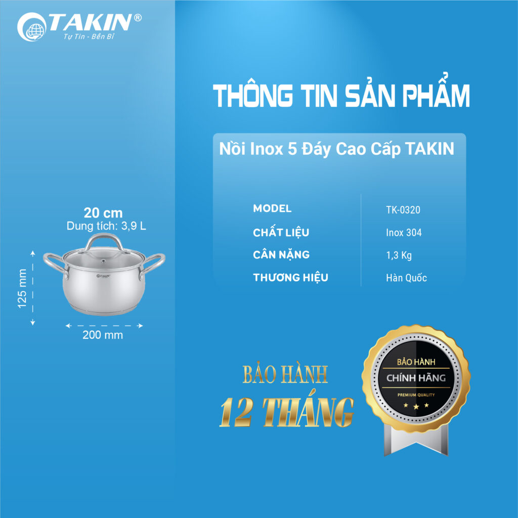 Thông tin về Nồi Inox 5 Đáy Cao Cấp Takin TK--320