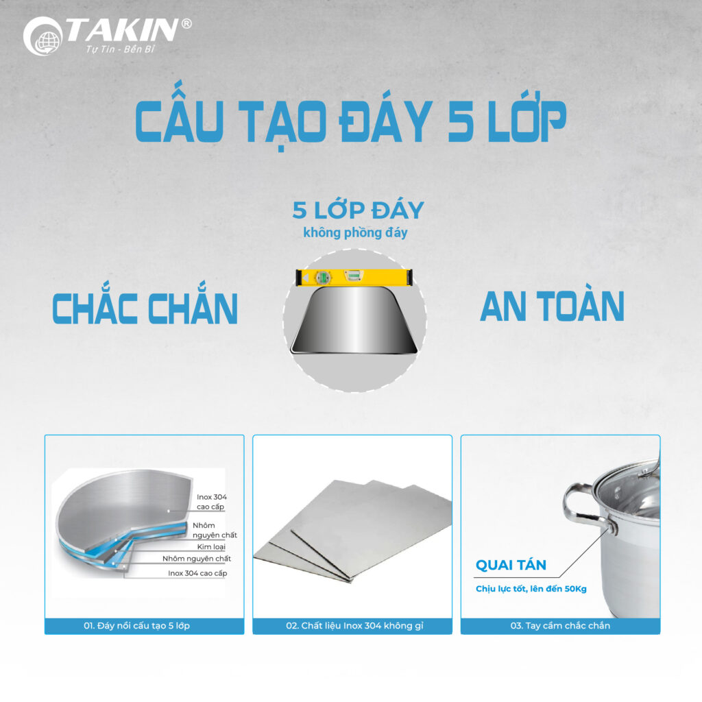 Nồi Luộc Gà Inox 5 Đáy Takin TK-32NC 5 lớp
