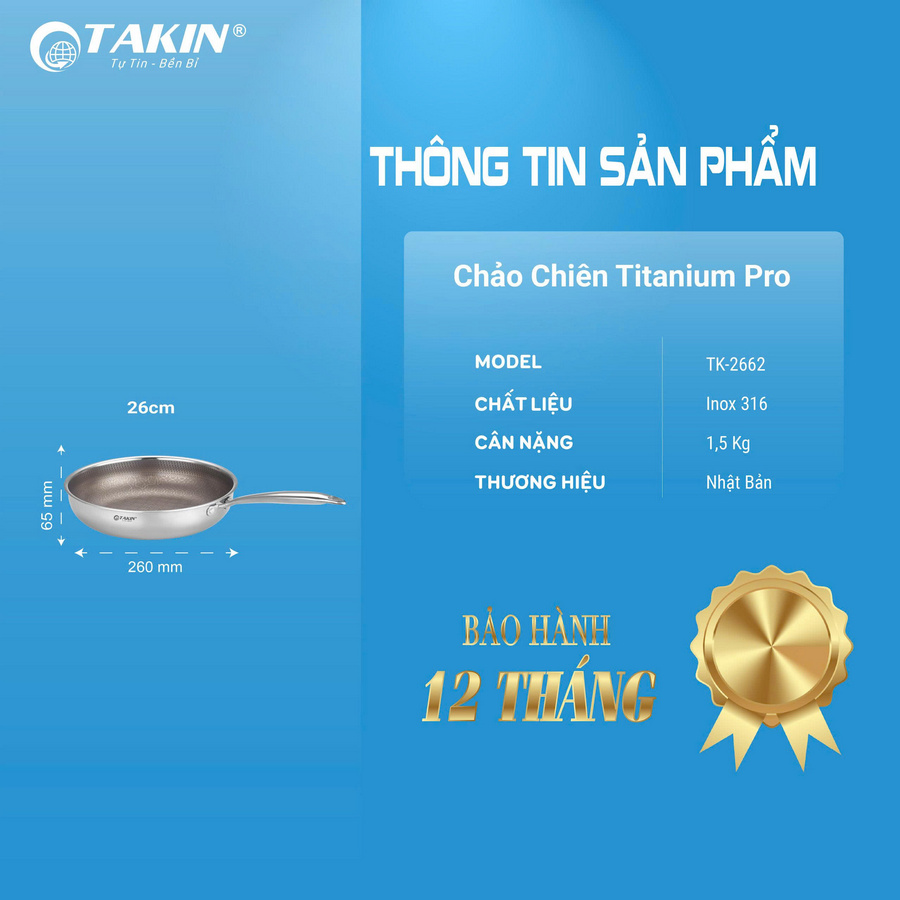 Thông tin về sản phẩm Chảo Chiên Titanium Pro Takin TK-2662